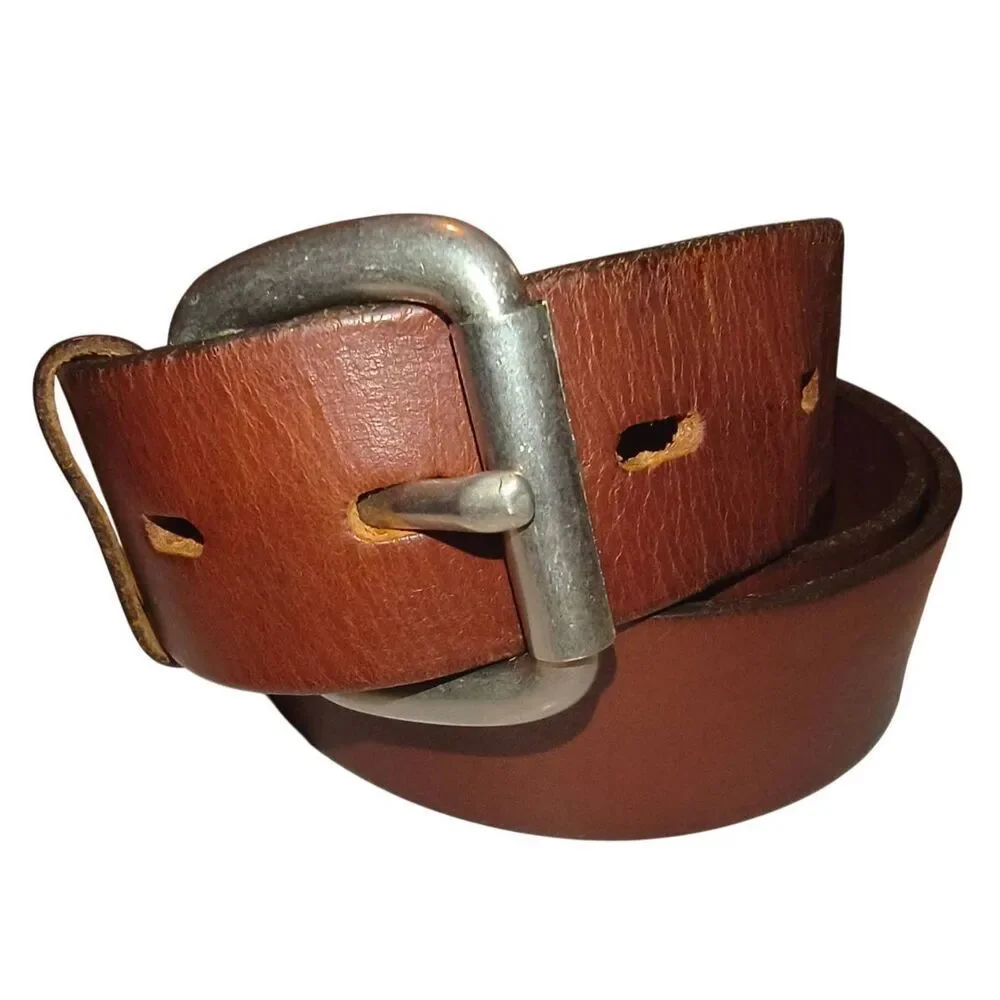 Eddie Bauer Leather Belt WPL 9647 Size 40 Brown England Silver tone hardware